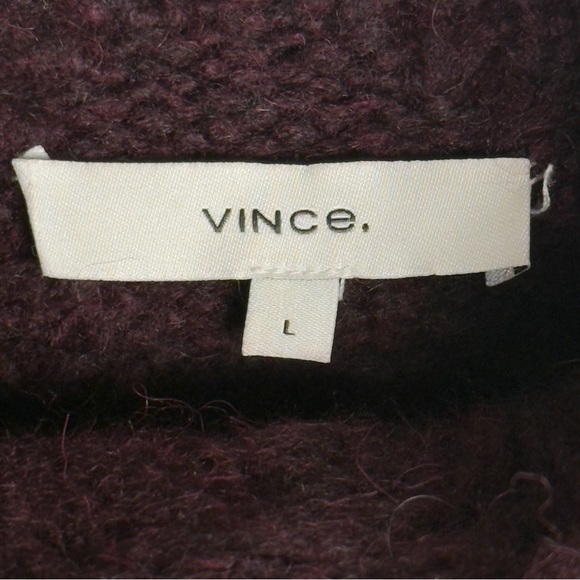 New Vince Burgundy Aran Cable Knit Mock Neck Alpaca Blend Sweater Size L - Picture 7 of 14